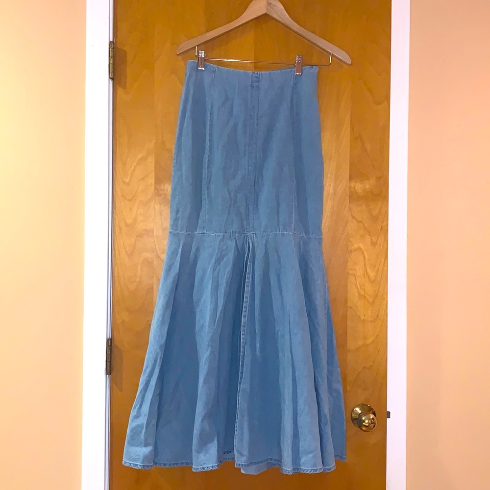 Long Denim Skirt with Front Slit.